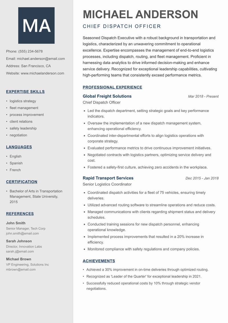 Dispatch Executive resume template — Creative Minimal