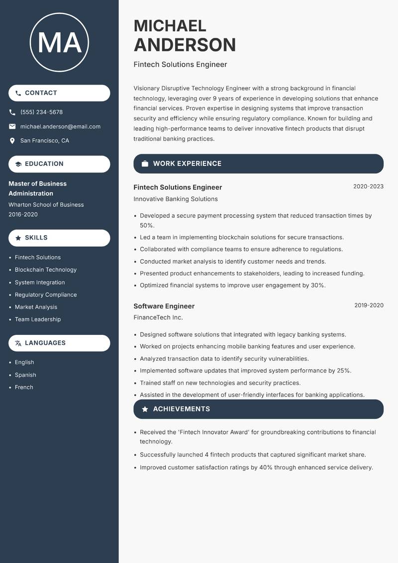 Disruptive Technology Engineer resume template — Compact