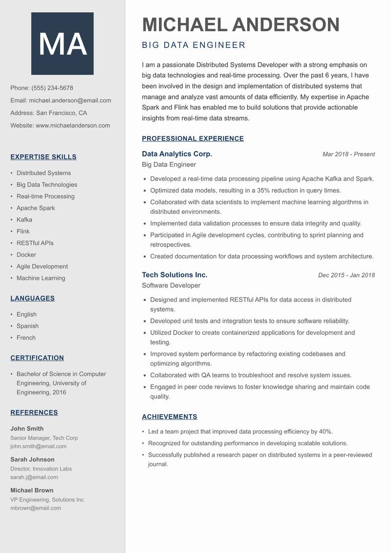 Distributed Systems Developer resume template — Creative Minimal