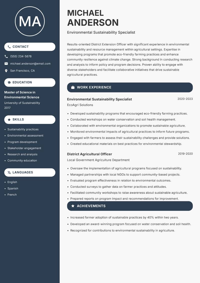 District Extension Officer resume template — Compact