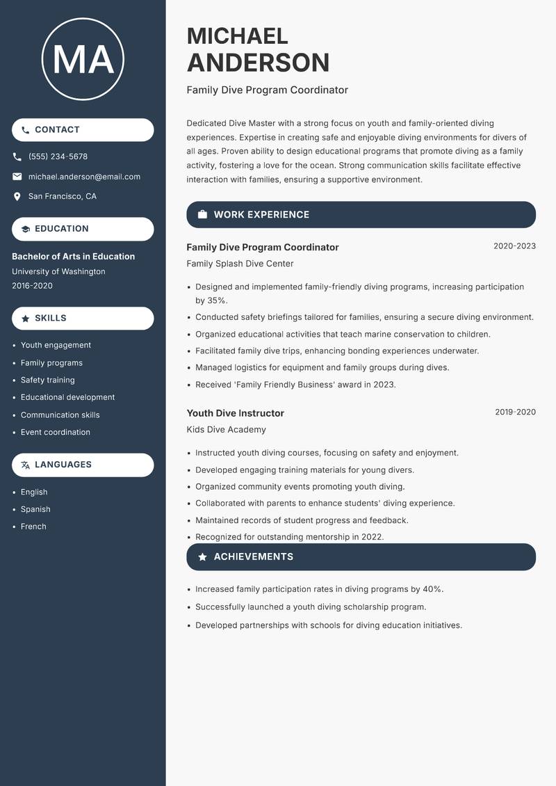 Dive Master resume template — Compact