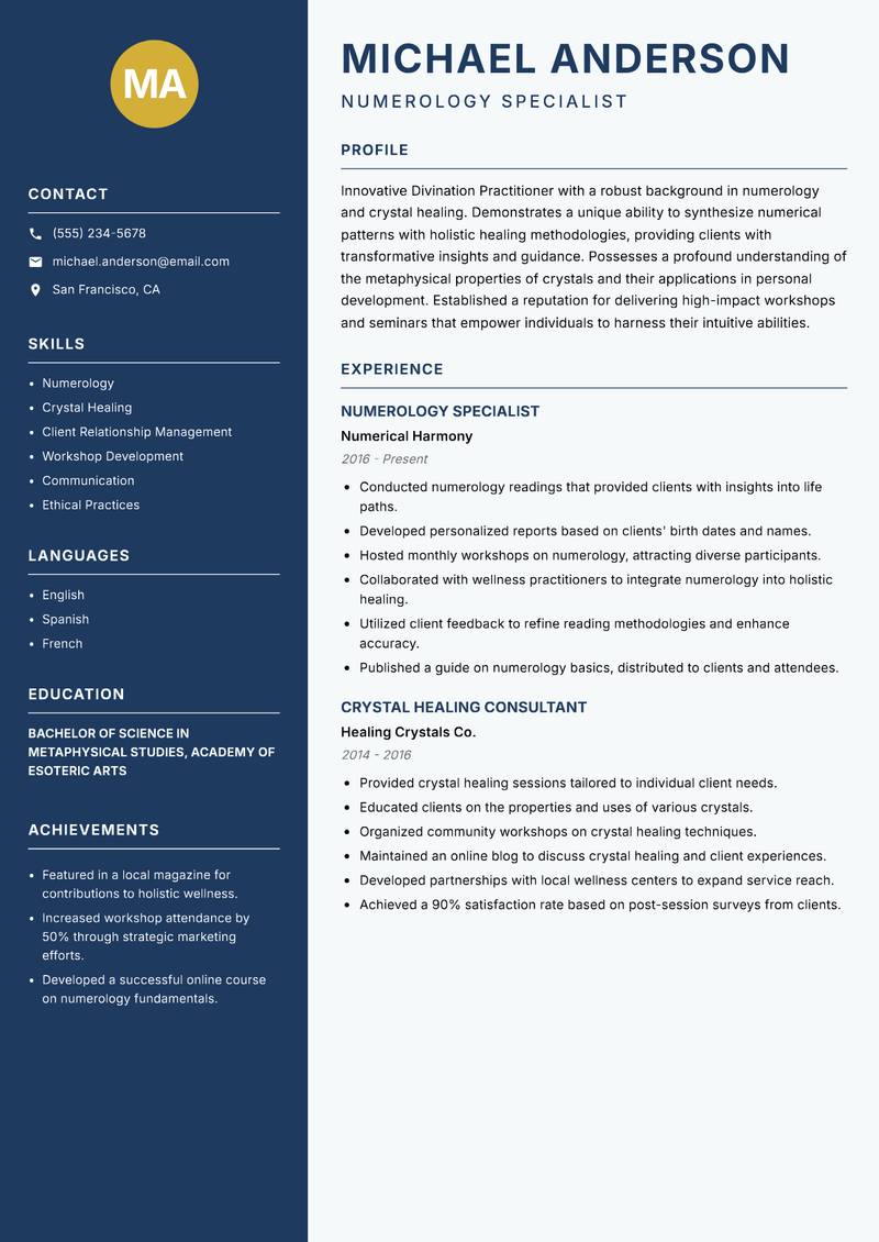Divination Practitioner resume template — Classic Clean
