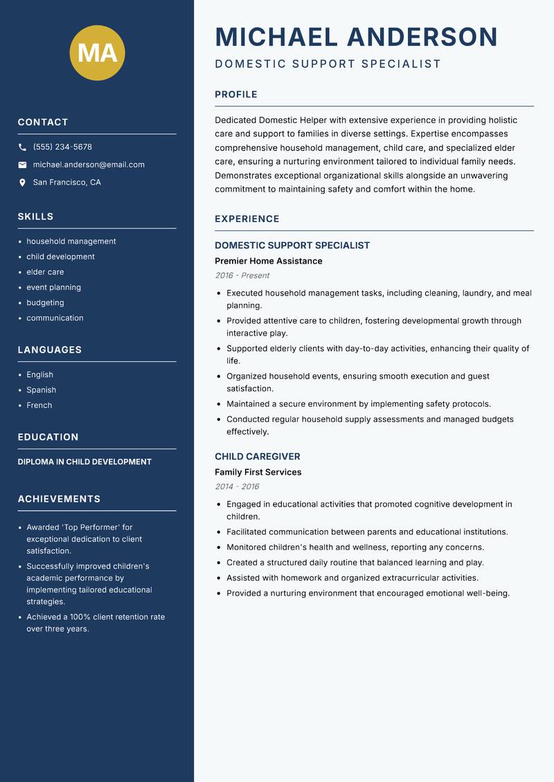 Domestic Helper resume template — Classic Clean