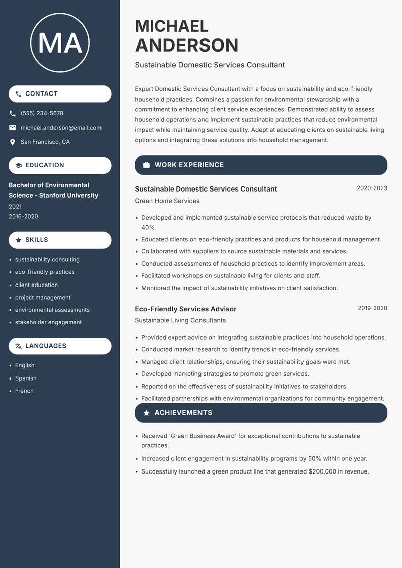 Domestic Services Consultant resume template — Compact