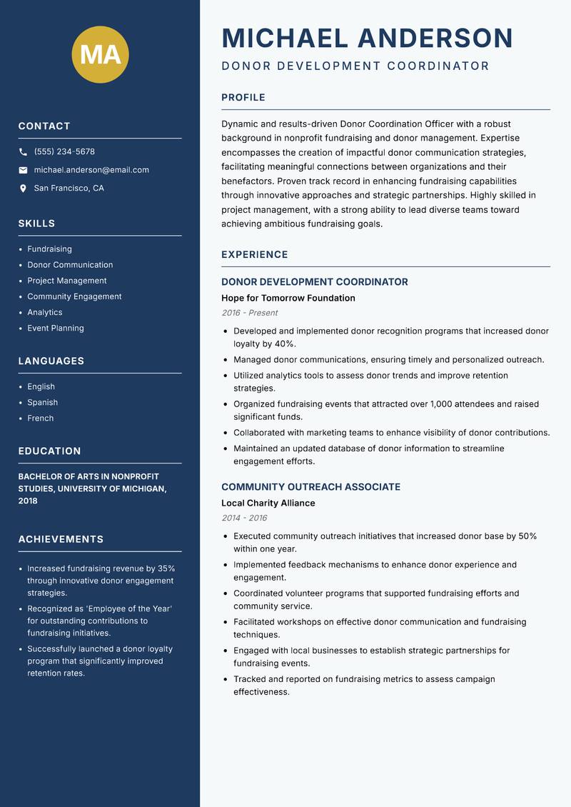 Donor Coordination Officer resume template — Classic Clean