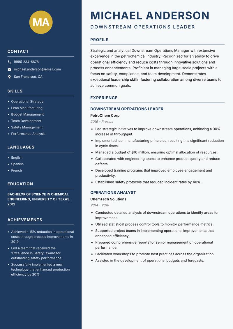 Downstream Operations Manager resume template — Classic Clean