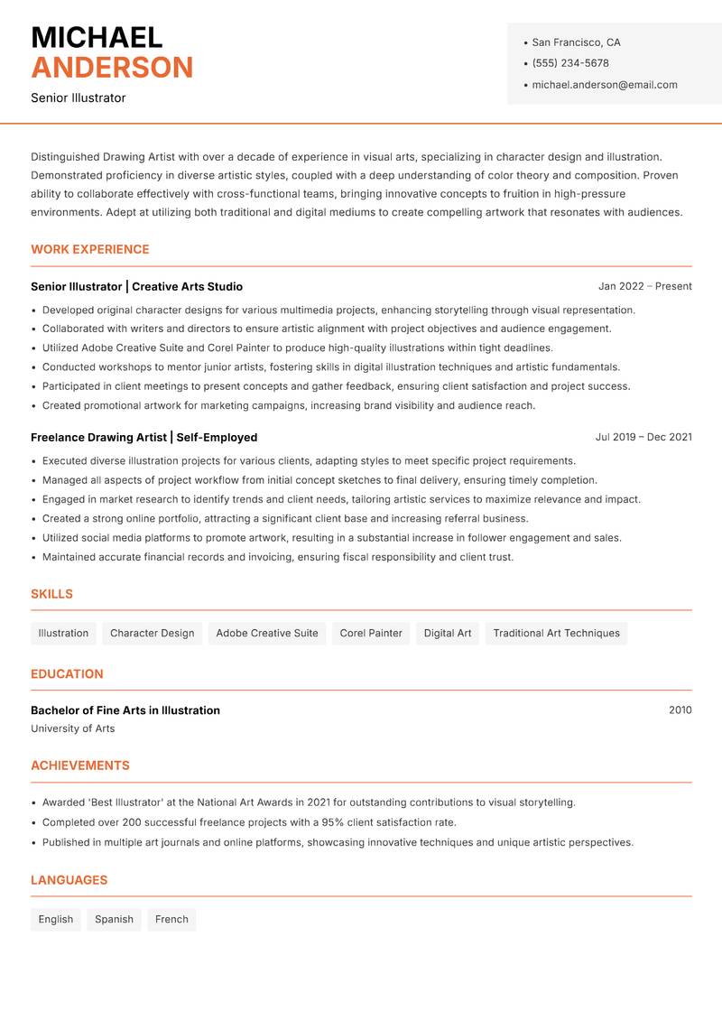 Drawing Artist resume template — Modern Professional