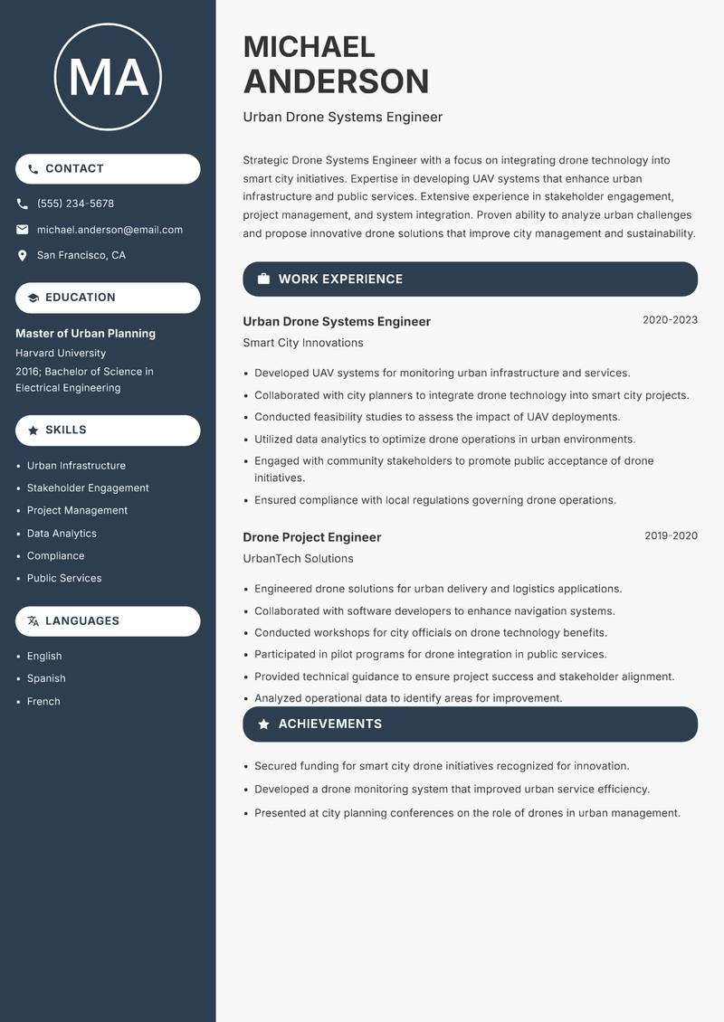 Drone Systems Engineer resume template — Compact