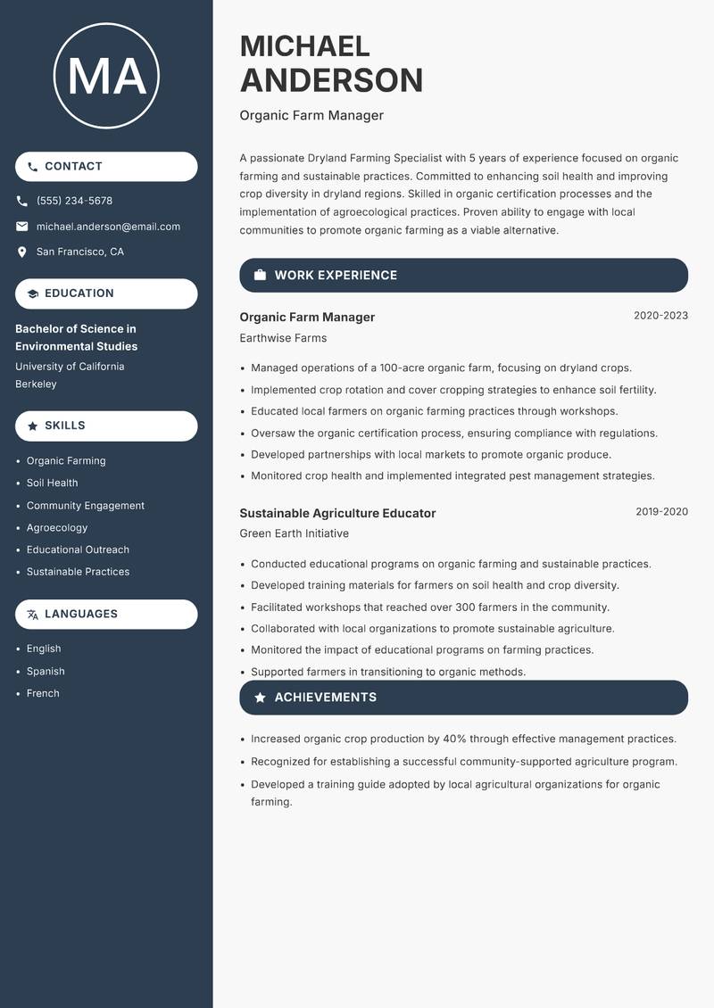 Dryland Farming Specialist resume template — Compact