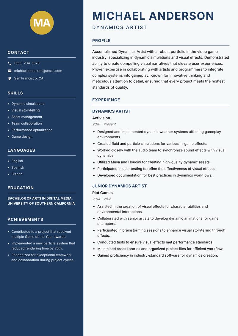 Dynamics Artist resume template — Classic Clean