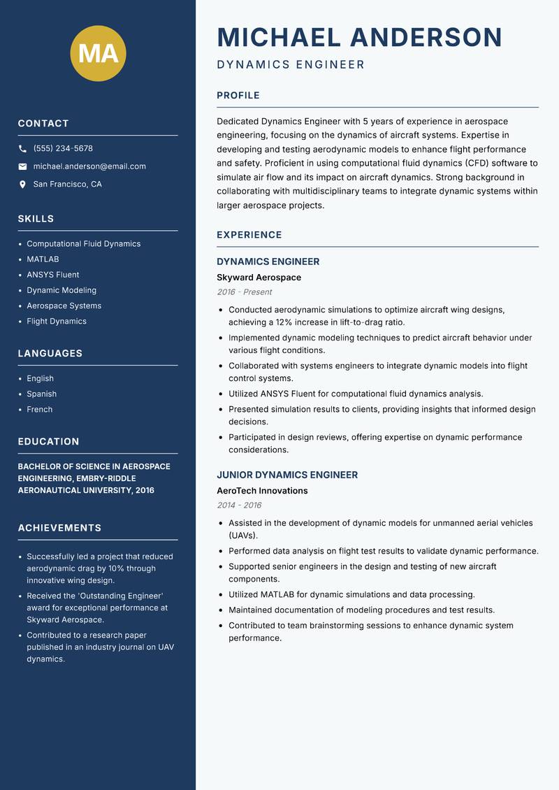 Dynamics Engineer resume template — Classic Clean