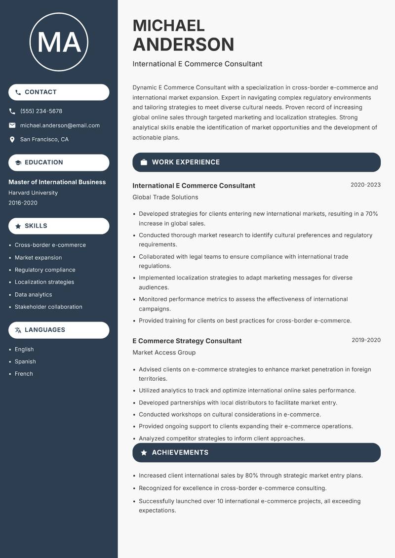 E Commerce Consultant resume template — Compact