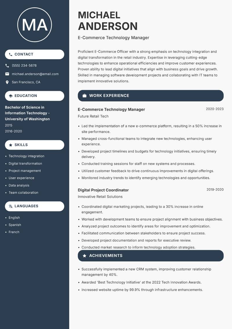 E Commerce Officer resume template — Compact