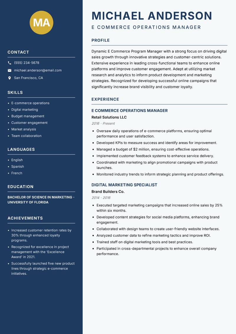 E Commerce Program Manager resume template — Classic Clean