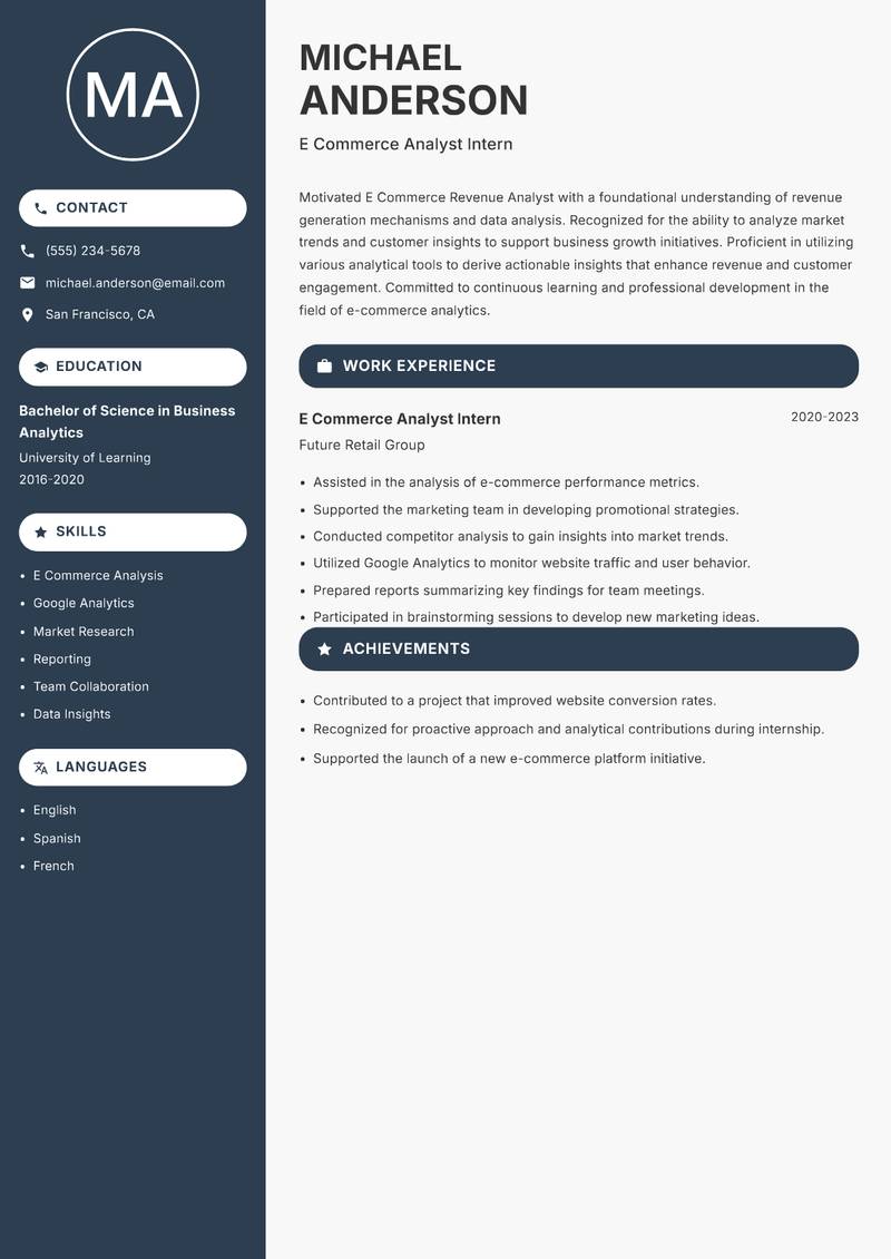 E Commerce Revenue Analyst resume template — Compact