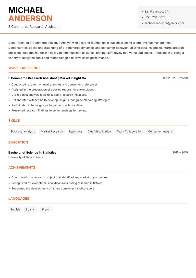E Commerce Revenue Analyst resume template — Modern Professional