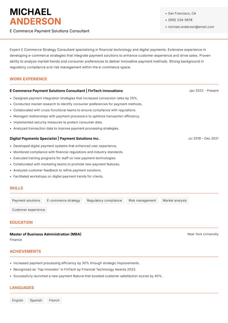 E Commerce Strategy Consultant resume template — Modern Professional