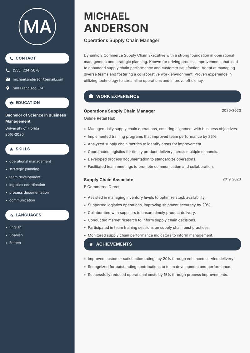 E Commerce Supply Chain Executive resume template — Compact