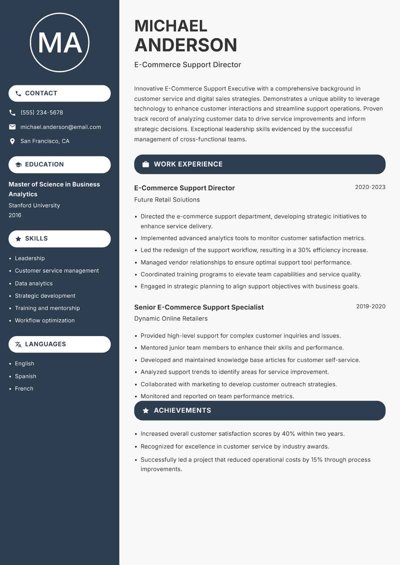 E Commerce Support Executive resume template — Compact