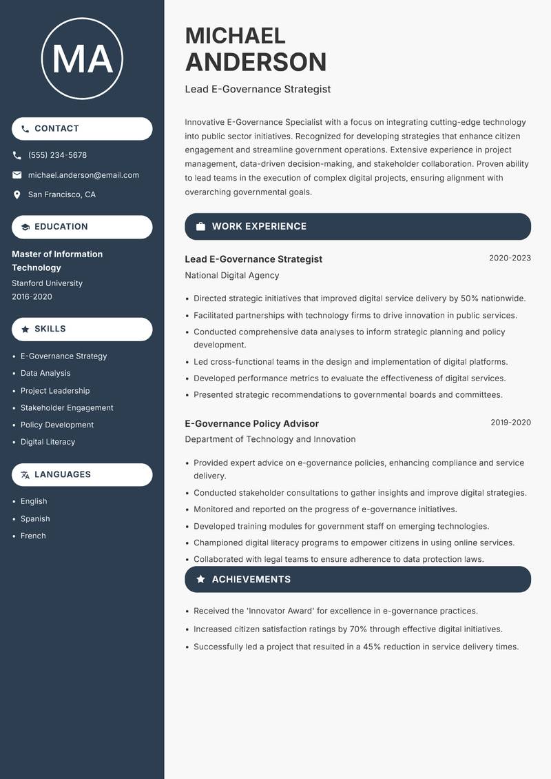 E-Governance Specialist resume template — Compact