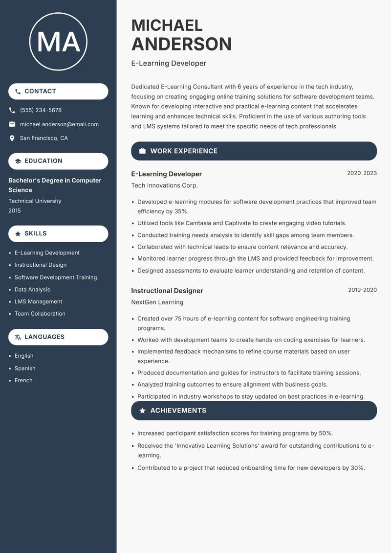 E-Learning Consultant resume template — Compact