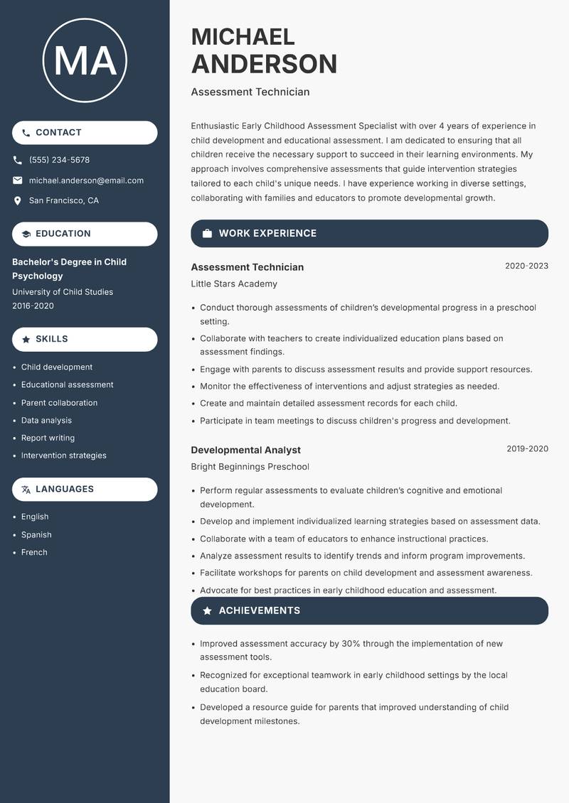 Early Childhood Assessment Specialist resume template — Compact