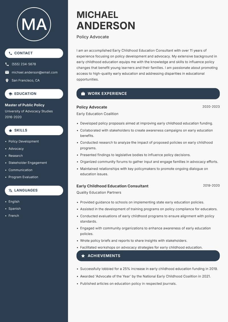 Early Childhood Education Consultant resume template — Compact