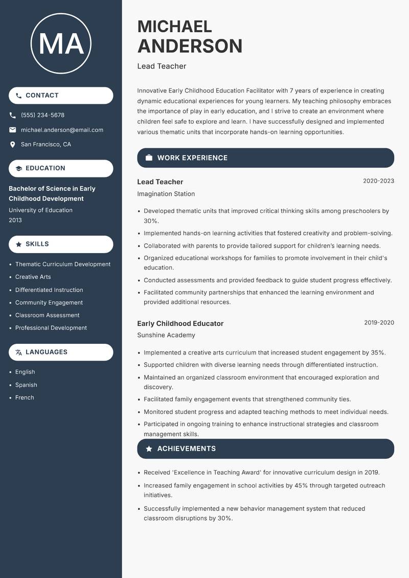 Early Childhood Education Facilitator resume template — Compact