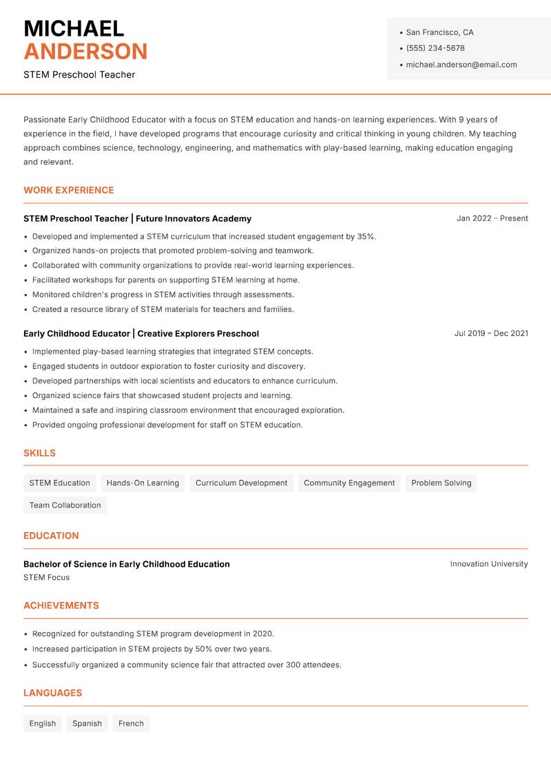 Early Childhood Educator resume template — Modern Professional