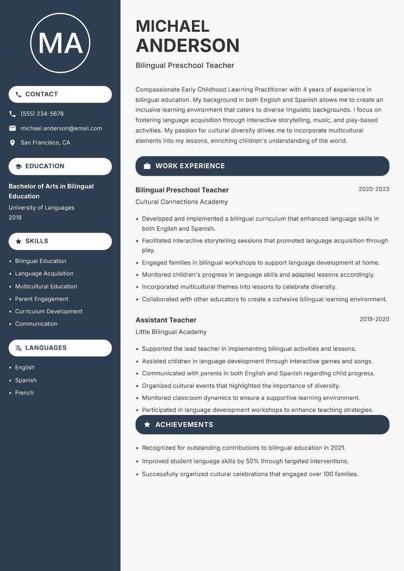 Early Childhood Learning Practitioner resume template — Compact