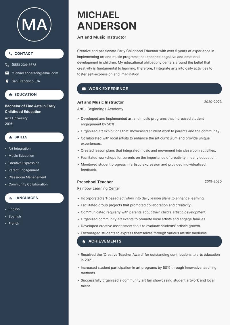 Early Childhood School Educator resume template — Compact