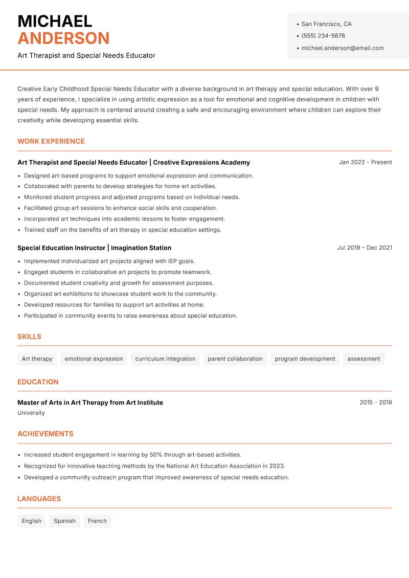 Early Childhood Special Needs Educator resume template — Modern Professional