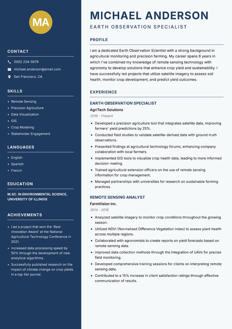 Earth Observation Scientist resume template — Classic Clean