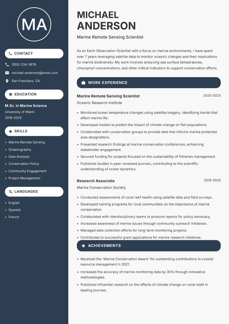 Earth Observation Scientist resume template — Compact