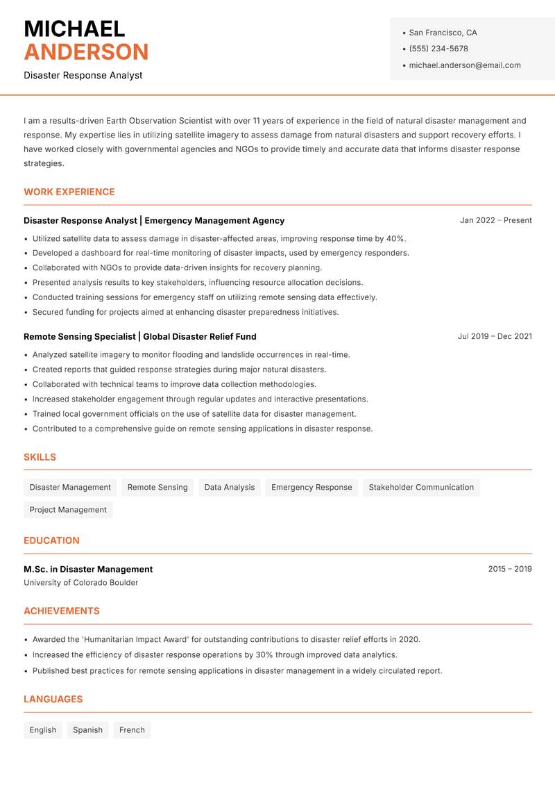 Earth Observation Scientist resume template — Modern Professional