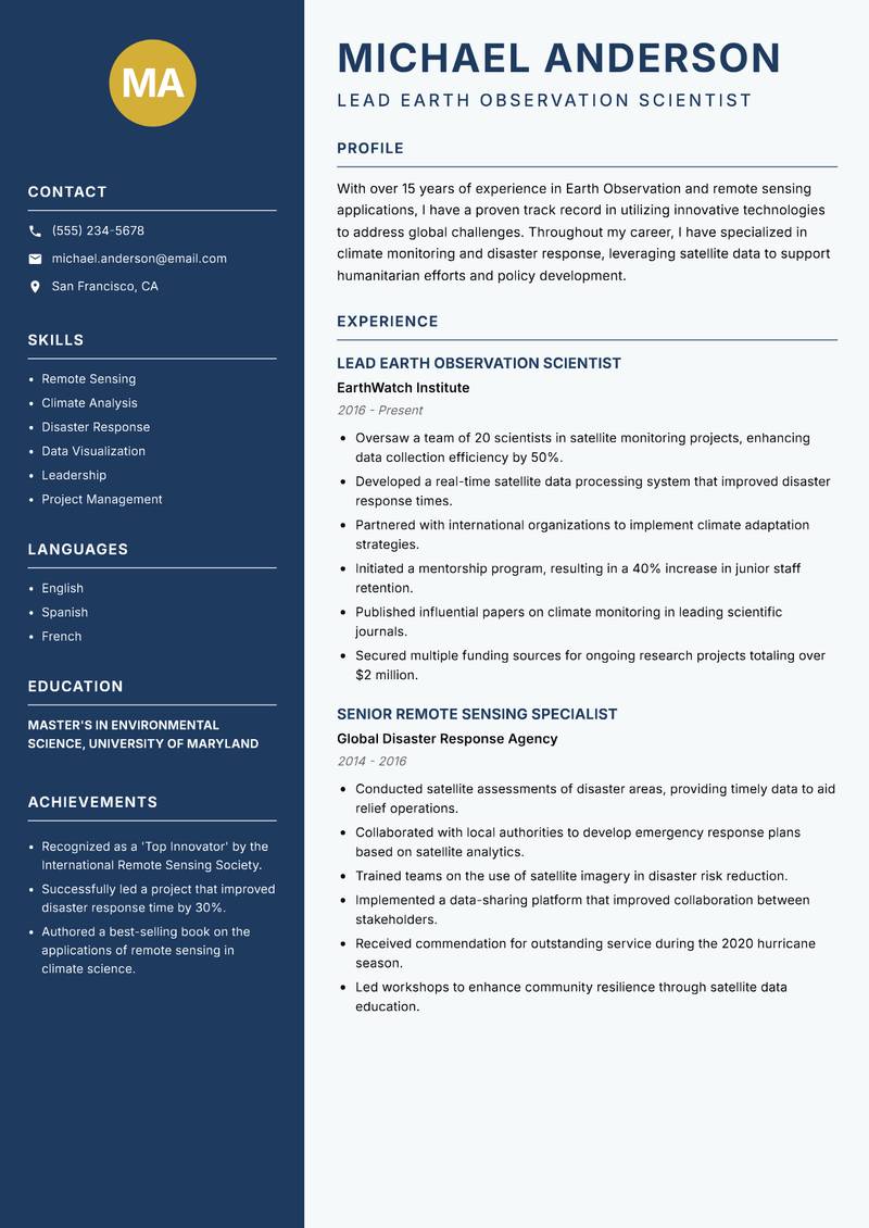 Earth Observation Space Scientist resume template — Classic Clean