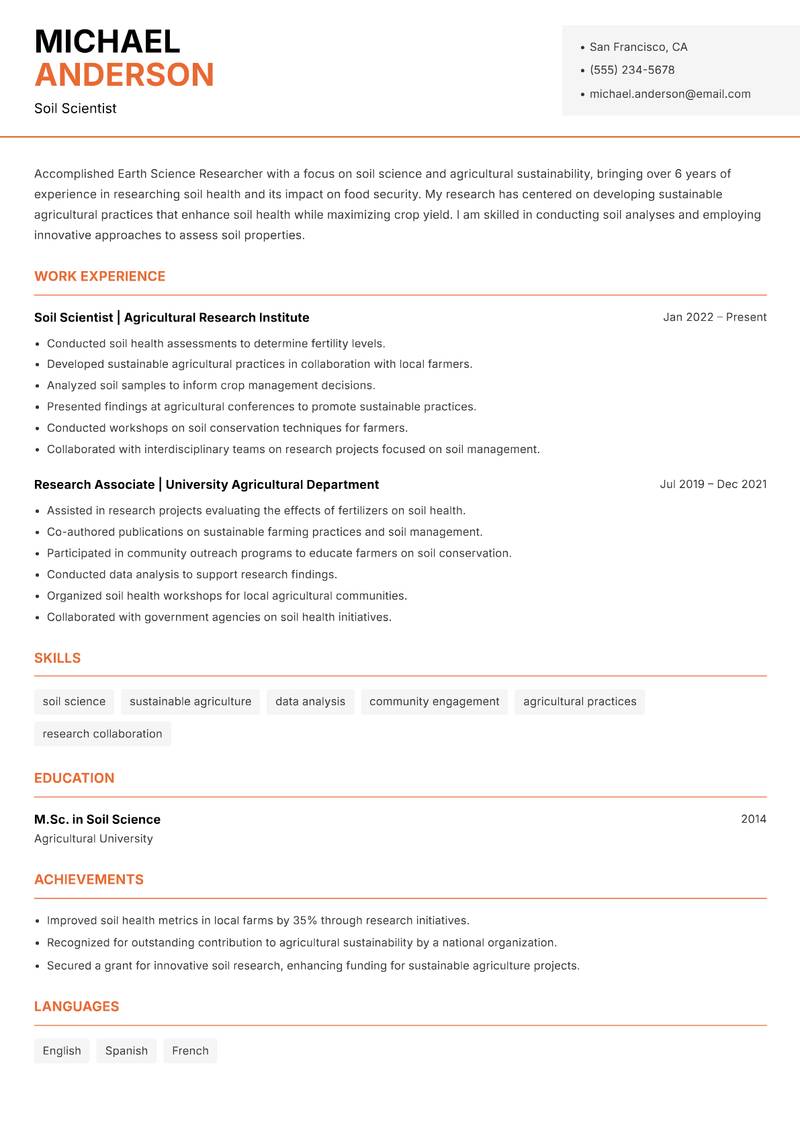 Earth Science Researcher resume template — Modern Professional