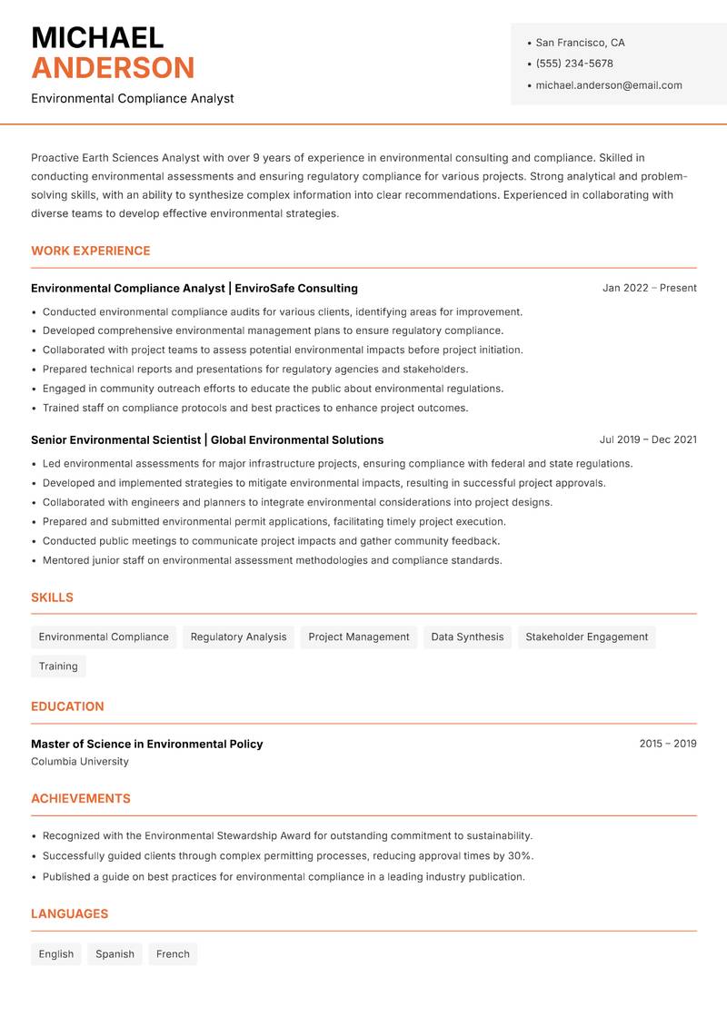 Earth Sciences Analyst resume template — Modern Professional