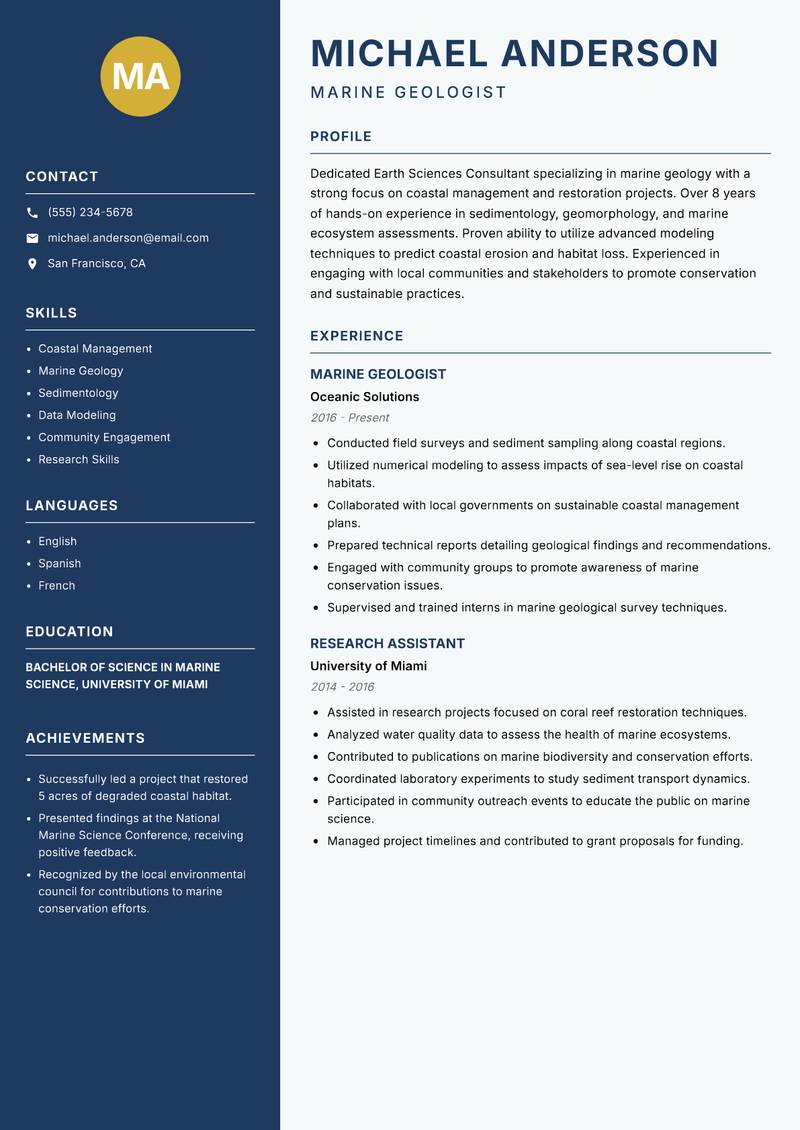 Earth Sciences Consultant resume template — Classic Clean
