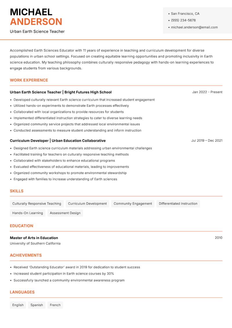 Earth Sciences Educator resume template — Modern Professional