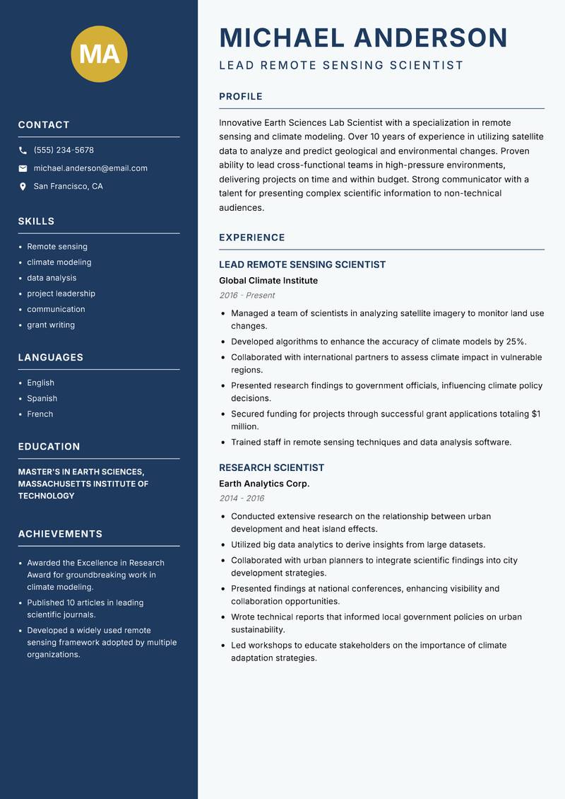 Earth Sciences Lab Scientist resume template — Classic Clean