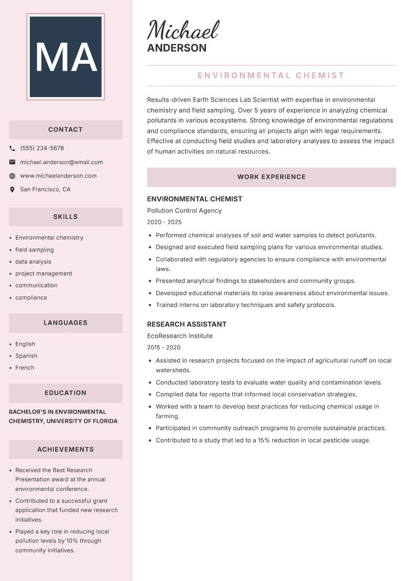 Earth Sciences Lab Scientist resume template — Executive