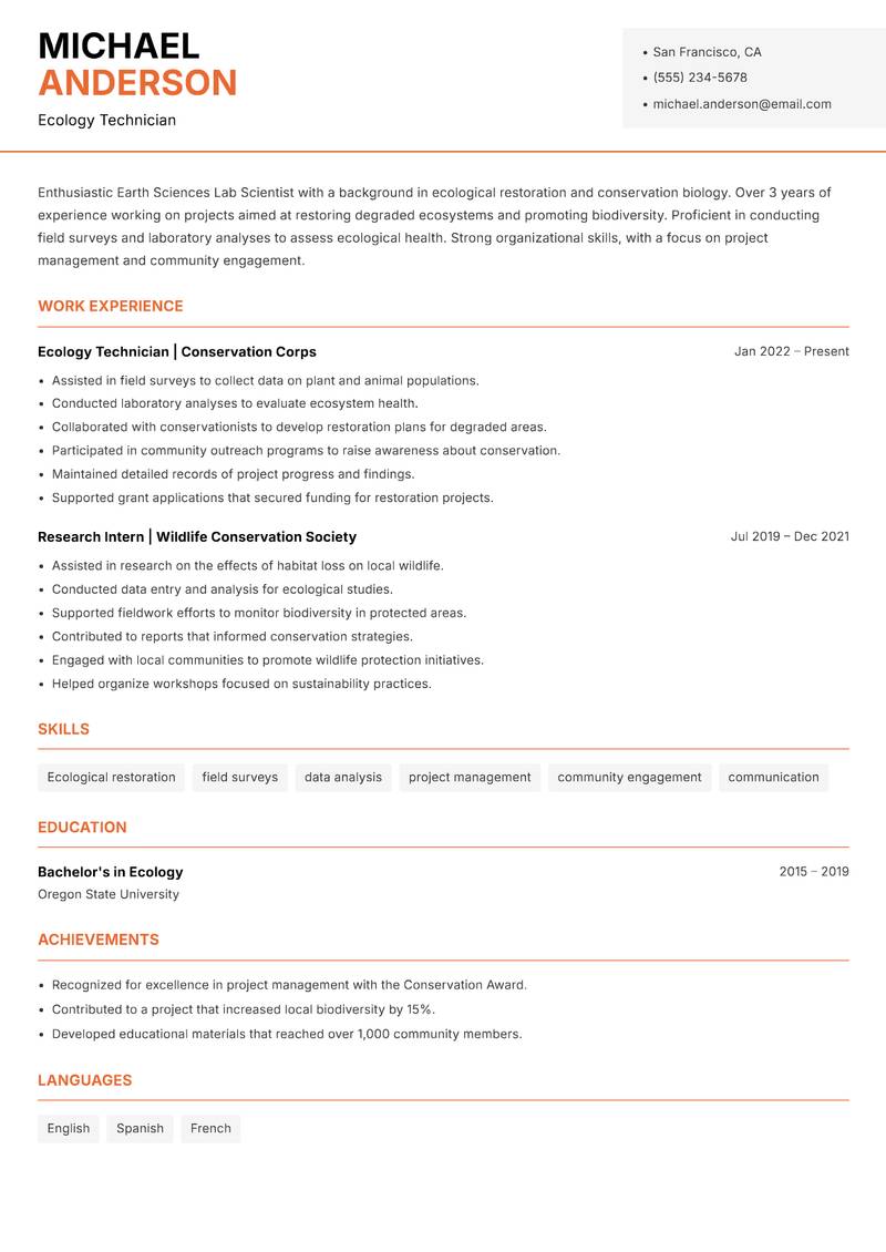 Earth Sciences Lab Scientist resume template — Modern Professional