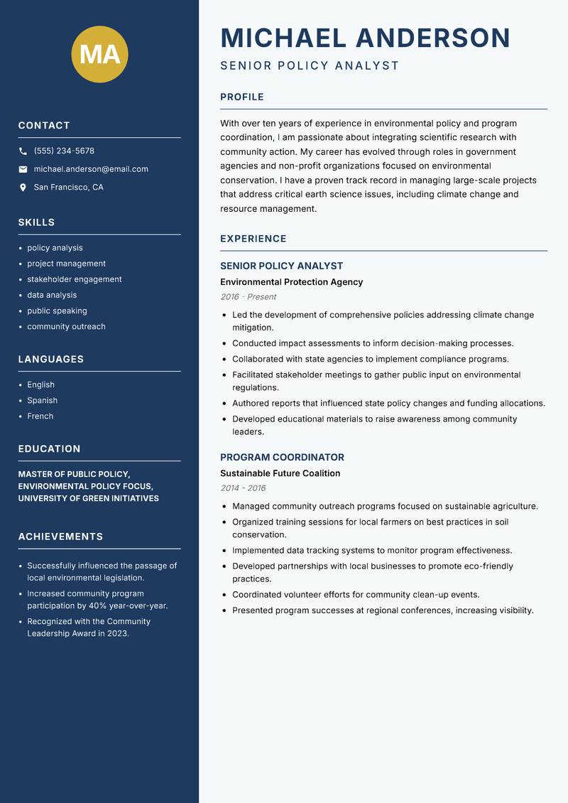 Earth Sciences Program Coordinator resume template — Classic Clean