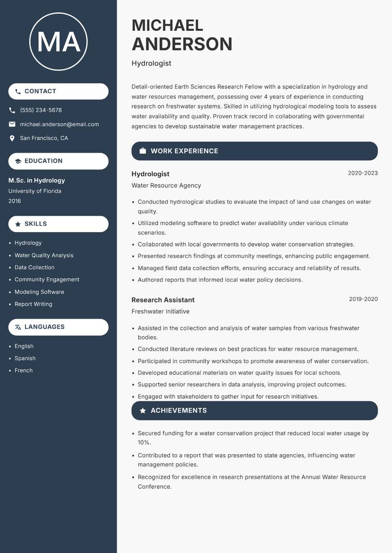 Earth Sciences Research Fellow resume template — Compact