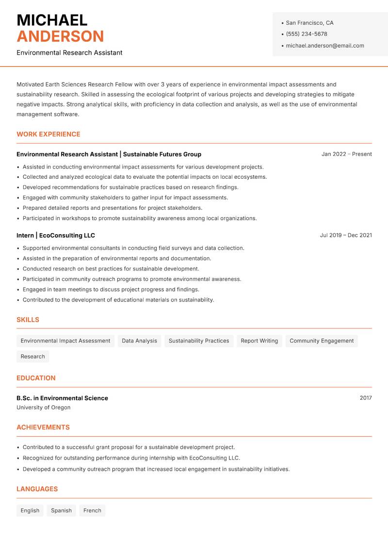 Earth Sciences Research Fellow resume template — Modern Professional