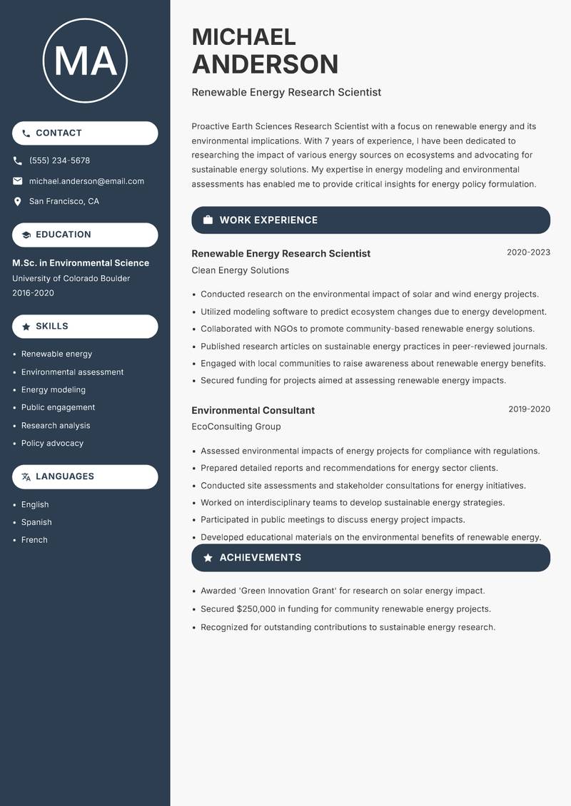 Earth Sciences Research Scientist resume template — Compact