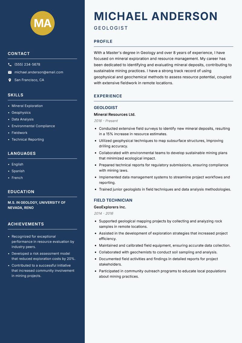 Earth Scientist resume template — Classic Clean