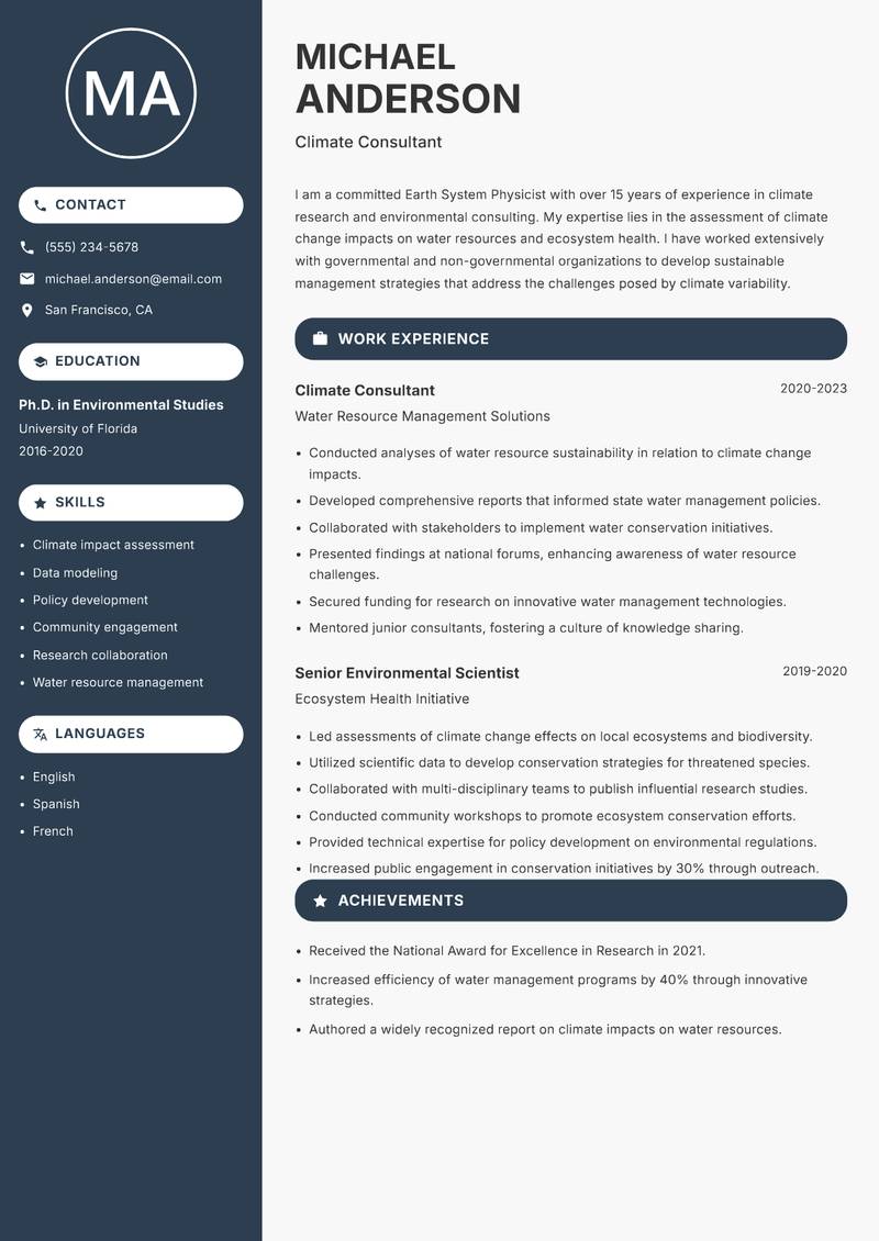 Earth System Physicist resume template — Compact