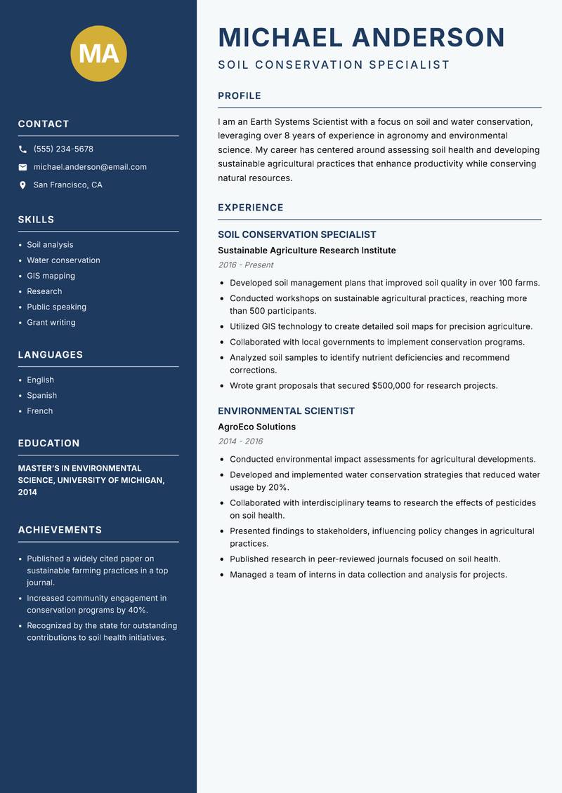 Earth Systems Scientist resume template — Classic Clean